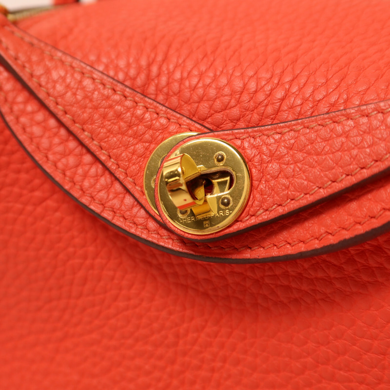 HERMES Clemence皮革Mini Lindy金扣肩背袋Rose Texas-8
