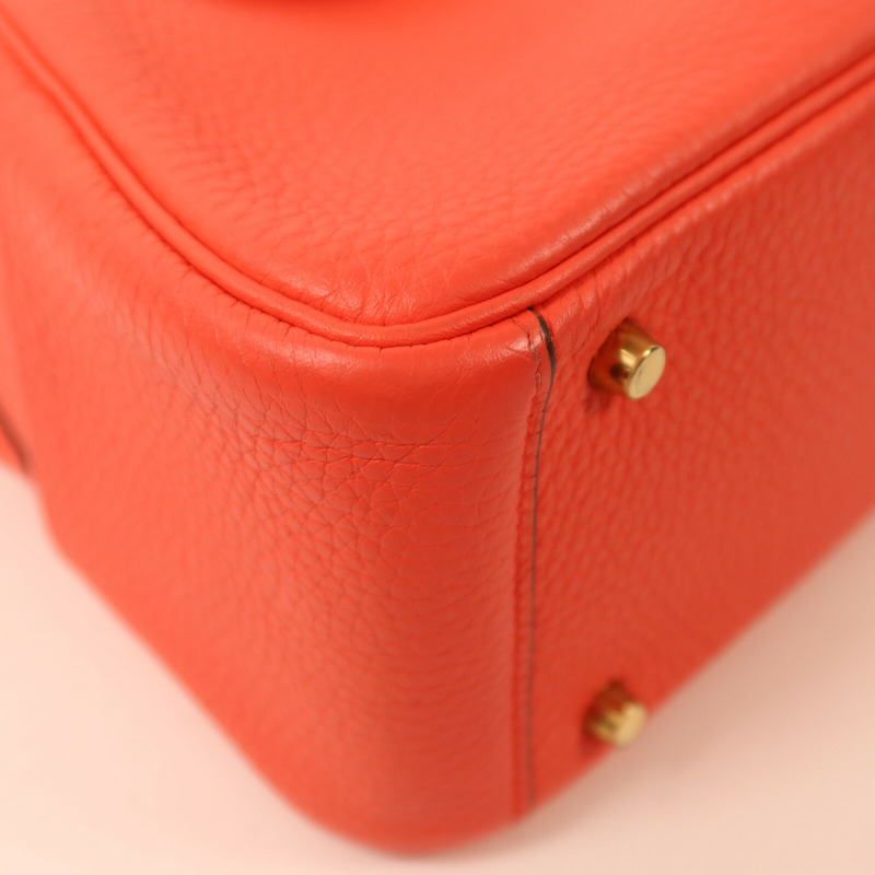 HERMES Clemence皮革Mini Lindy金扣肩背袋Rose Texas-10