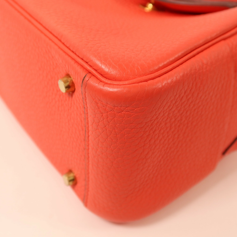 HERMES Clemence皮革Mini Lindy金扣肩背袋Rose Texas-11