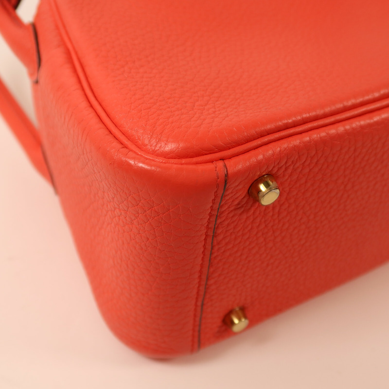 HERMES Clemence皮革Mini Lindy金扣肩背袋Rose Texas-12