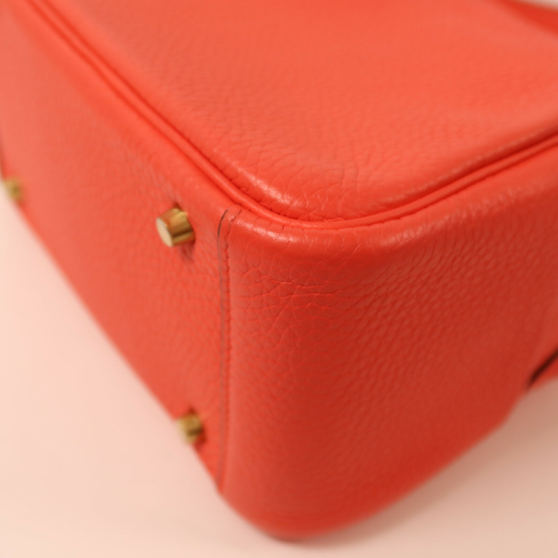 HERMES Clemence皮革Mini Lindy金扣肩背袋Rose Texas-13