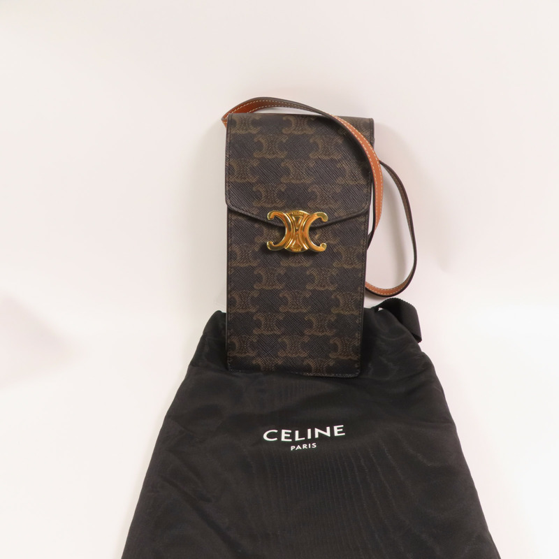 CELINE Trionphe帆布Phone Pouch金扣肩背袋-16