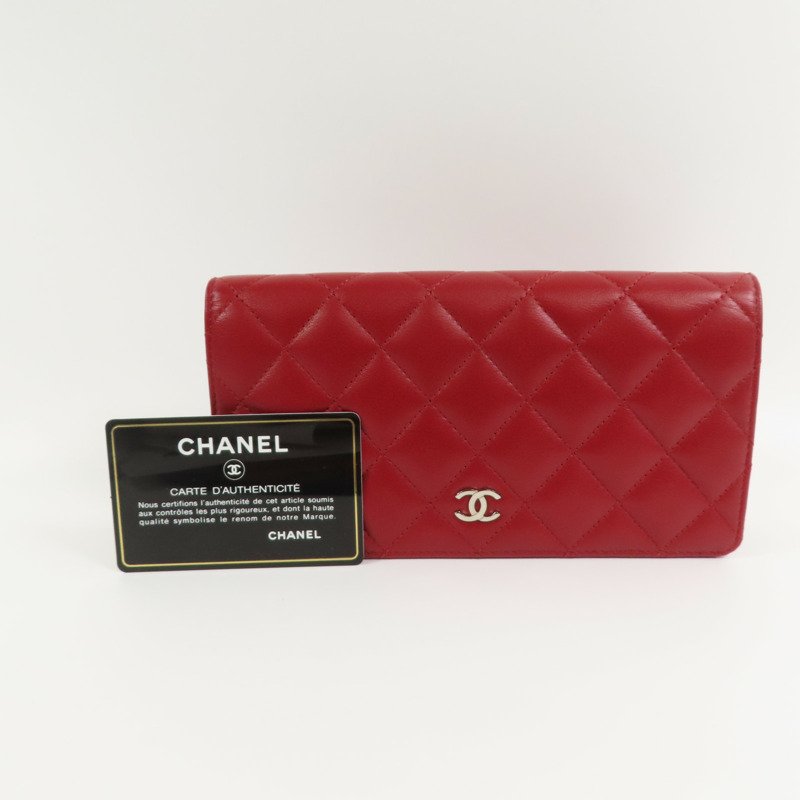 CHANEL 羊皮皮革Long Wallet銀扣長錢包-14