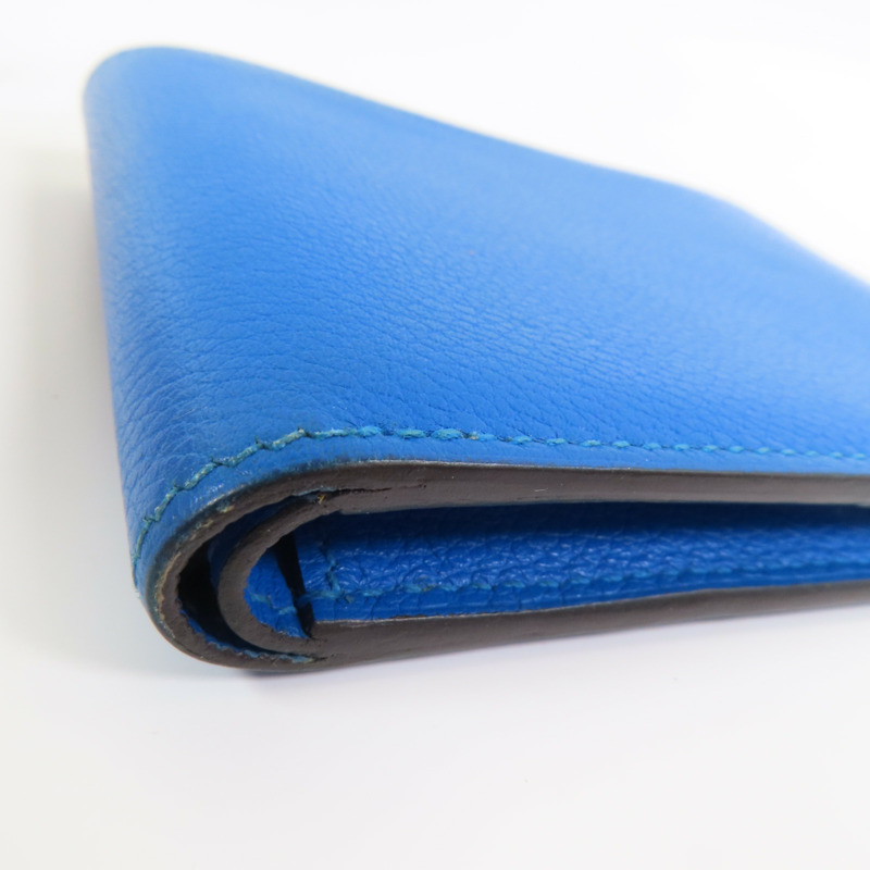 HERMES Evercolor皮革Citizen Twill Compact Wallet短錢包Bleu Hydra-5
