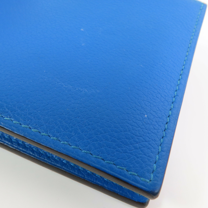 HERMES Evercolor皮革Citizen Twill Compact Wallet短錢包Bleu Hydra-6