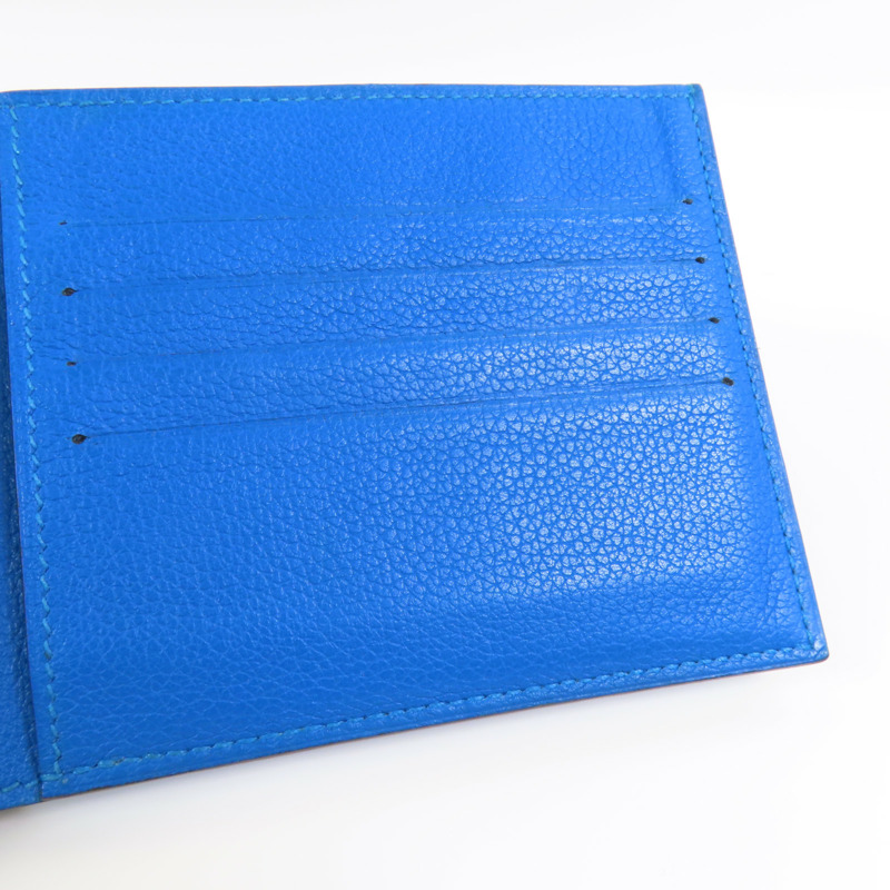 HERMES Evercolor皮革Citizen Twill Compact Wallet短錢包Bleu Hydra-13