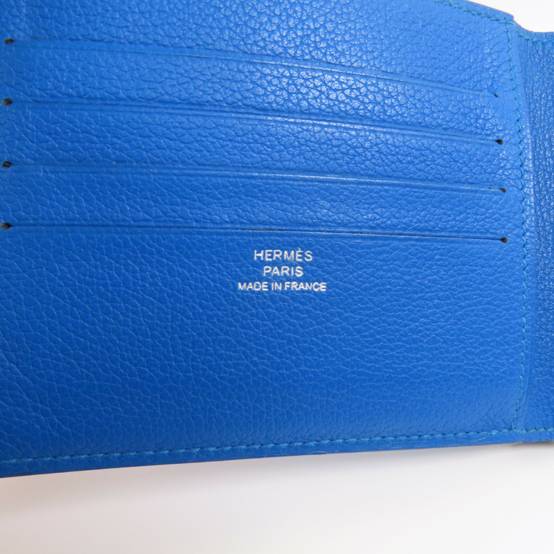 HERMES Evercolor皮革Citizen Twill Compact Wallet短錢包Bleu Hydra-14