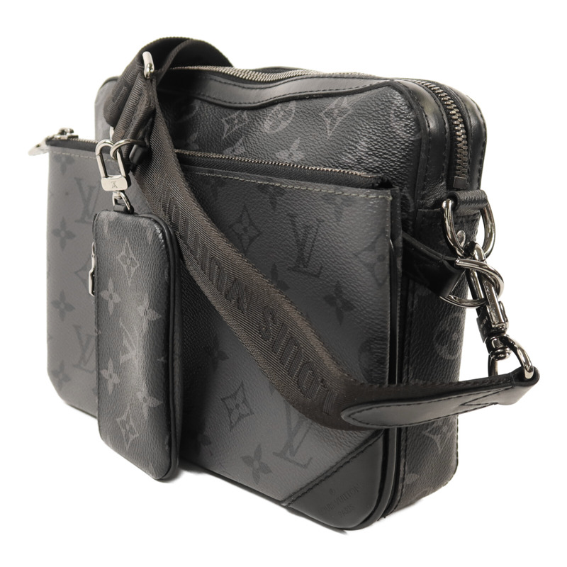 LOUIS VUITTON Monogram Eclipse Reverse Trio Messenger銀扣肩背袋灰色-2