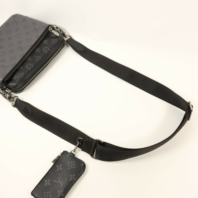 LOUIS VUITTON Monogram Eclipse Reverse Trio Messenger銀扣肩背袋灰色-7