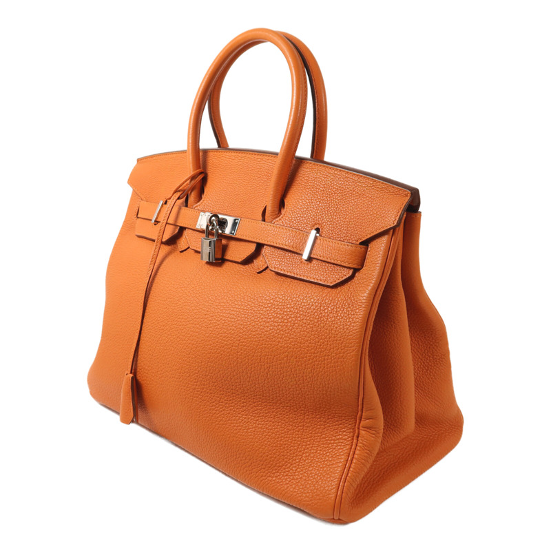 HERMES Togo皮革Birkin 35銀扣手挽袋Orange-2