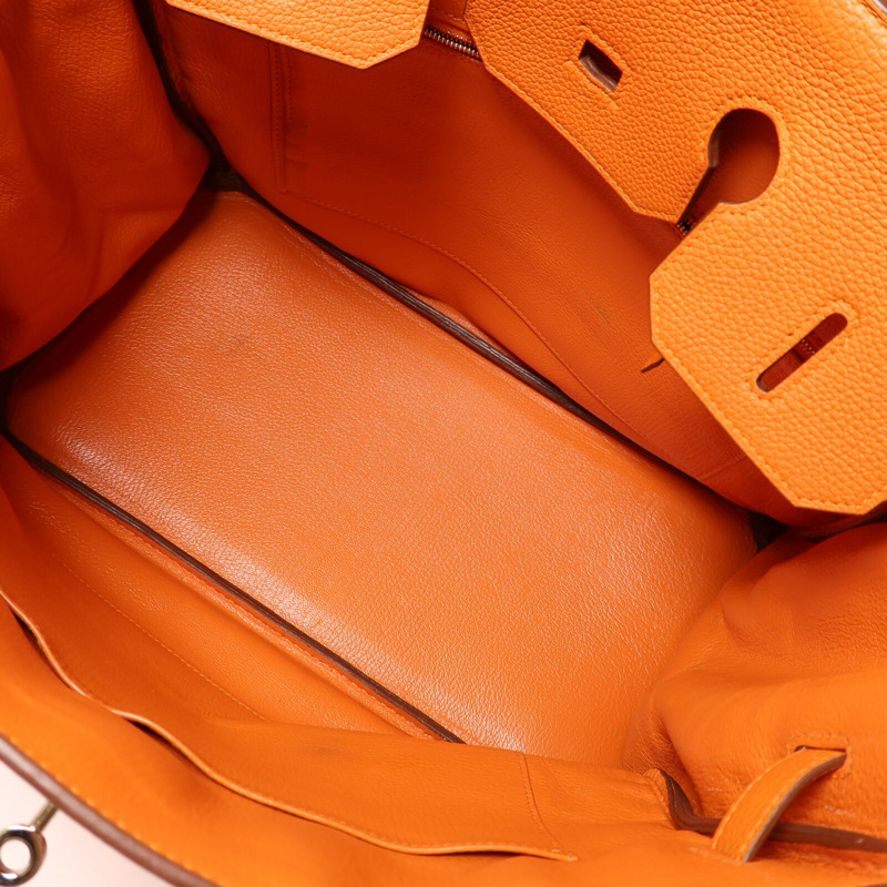 HERMES Togo皮革Birkin 35銀扣手挽袋Orange-4