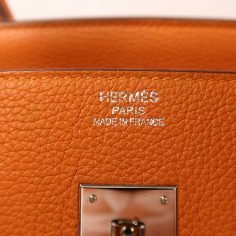 HERMES Togo皮革Birkin 35銀扣手挽袋Orange-5