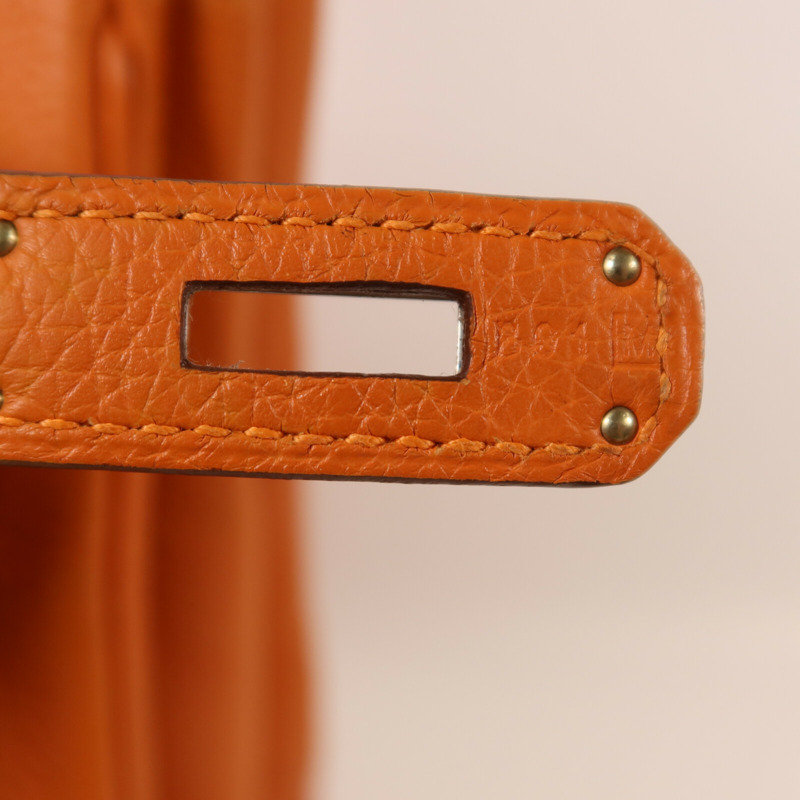 HERMES Togo皮革Birkin 35銀扣手挽袋Orange-6