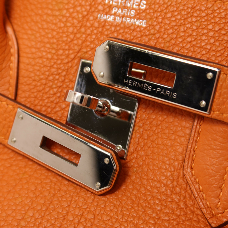HERMES Togo皮革Birkin 35銀扣手挽袋Orange-7