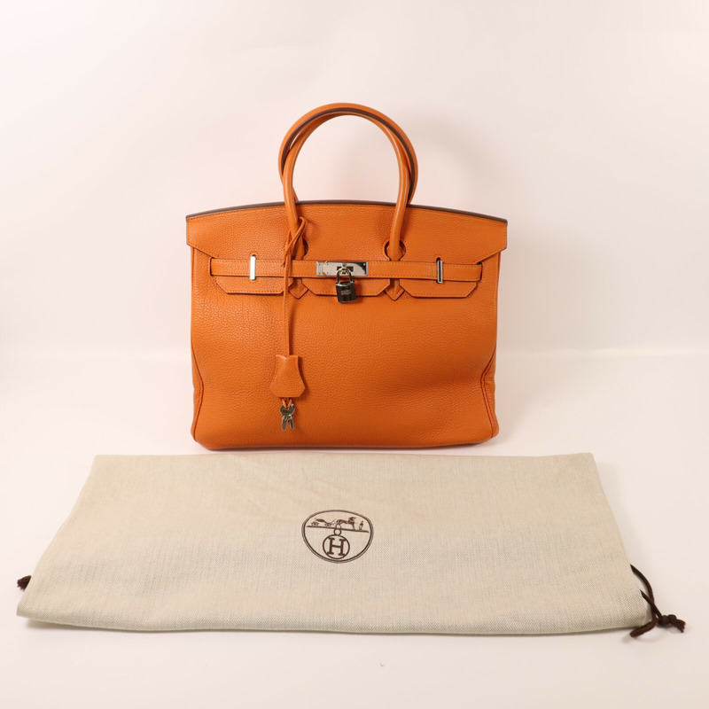 HERMES Togo皮革Birkin 35銀扣手挽袋Orange-9