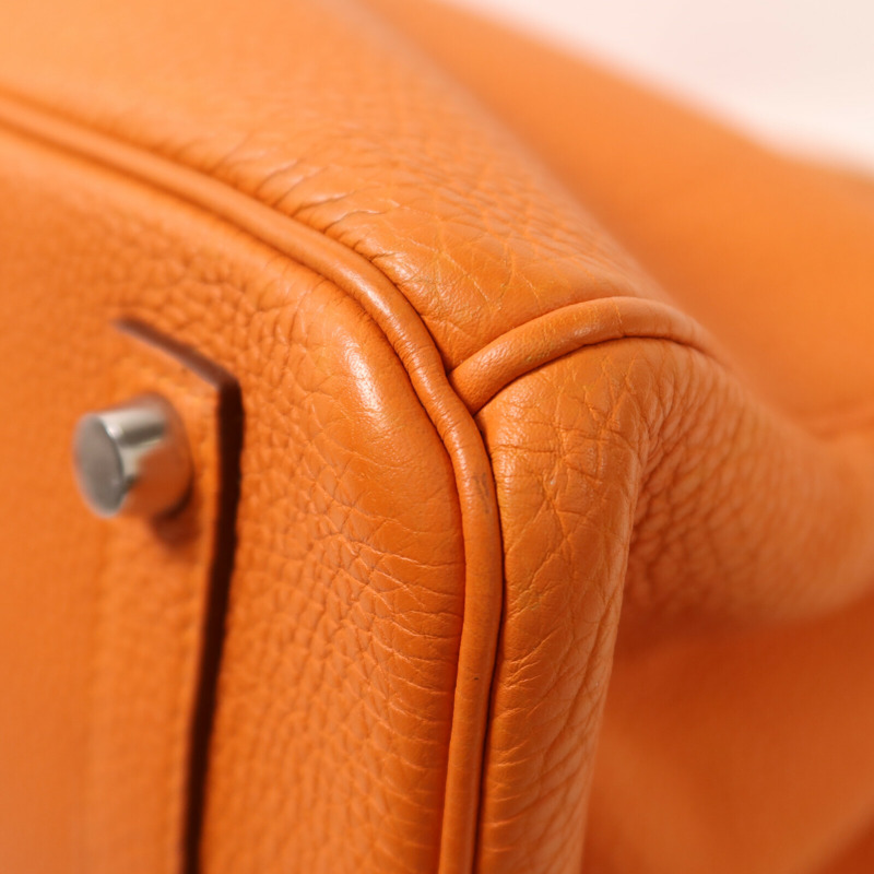 HERMES Togo皮革Birkin 35銀扣手挽袋Orange-12
