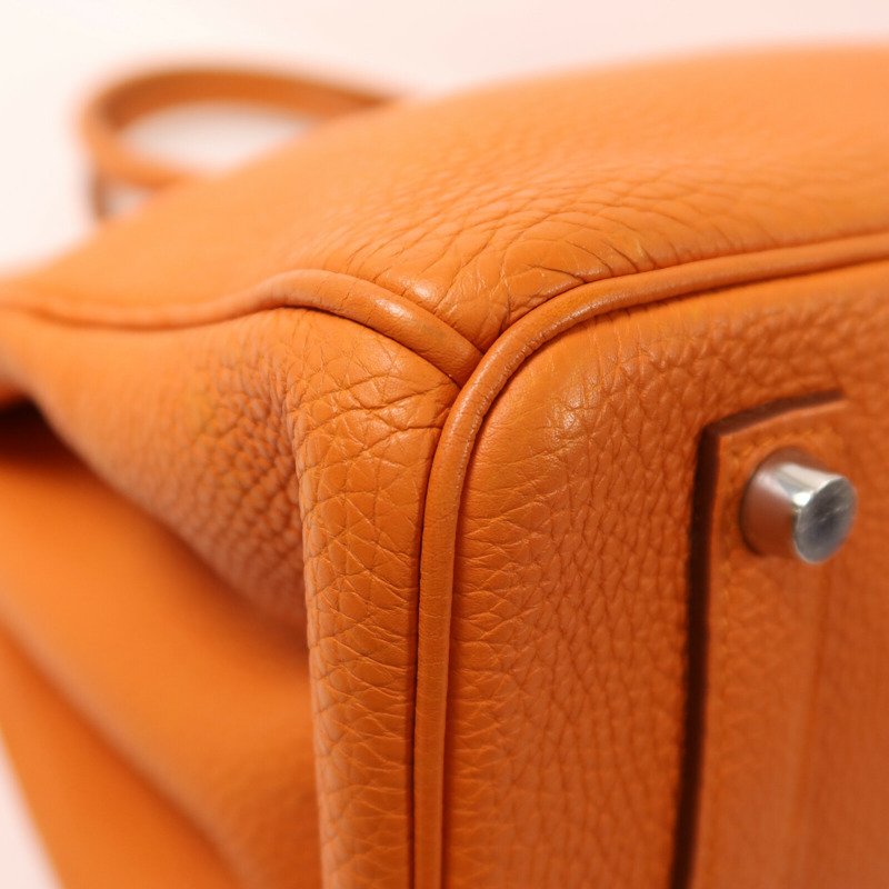 HERMES Togo皮革Birkin 35銀扣手挽袋Orange-13