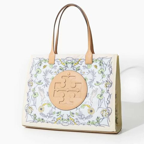 【TORY BURCH】高質感尼龍花卉大款托特包