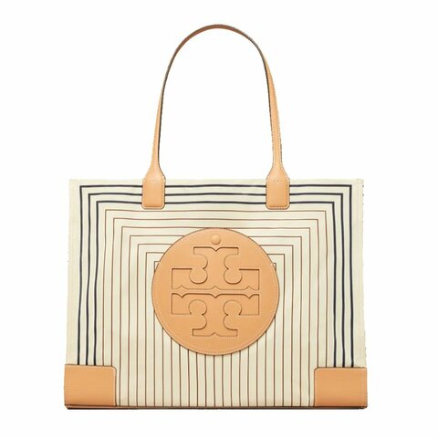 【TORY BURCH】高質感尼龍幾何印花大款托特包-卡其米白