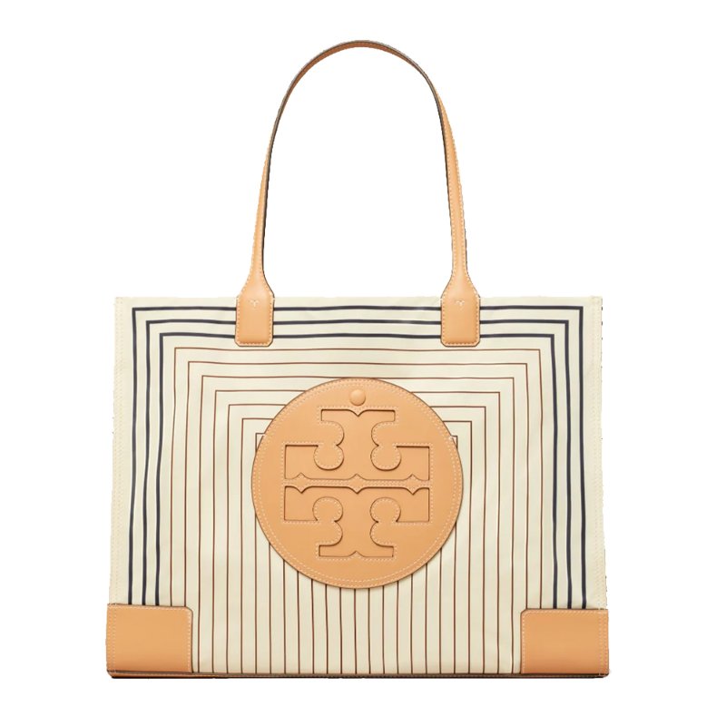 【TORY BURCH】高質感尼龍幾何印花大款托特包-卡其米白-0