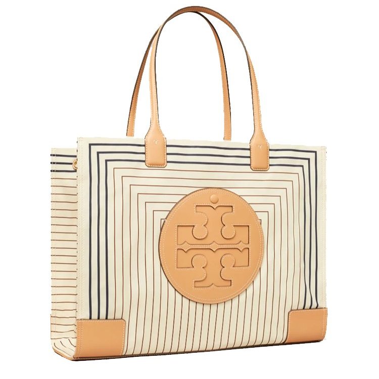 【TORY BURCH】高質感尼龍幾何印花大款托特包-卡其米白-2