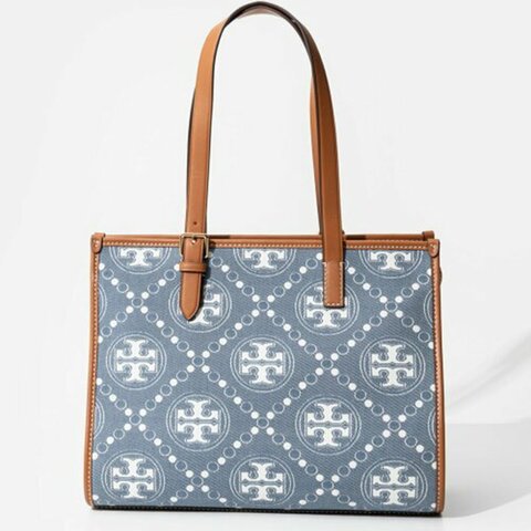 【TORY BURCH】老花丹寧托套包-牛仔藍