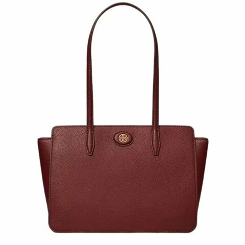 【TORY BURCH】荔枝皮革托特包-酒紅色