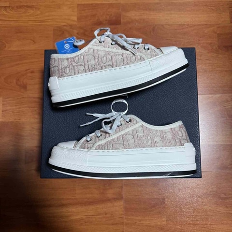 Dior正品滿印厚底鞋迪奧Walk'n'Oblique刺繡粉色 35碼