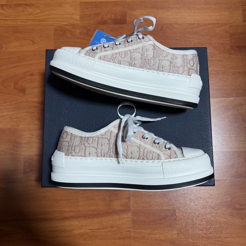 Dior正品滿印厚底鞋迪奧Walk'n'Oblique刺繡粉色 35碼-1