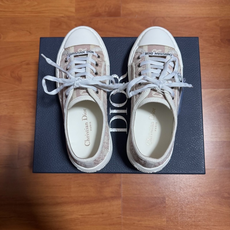 Dior正品滿印厚底鞋迪奧Walk'n'Oblique刺繡粉色 35碼-3