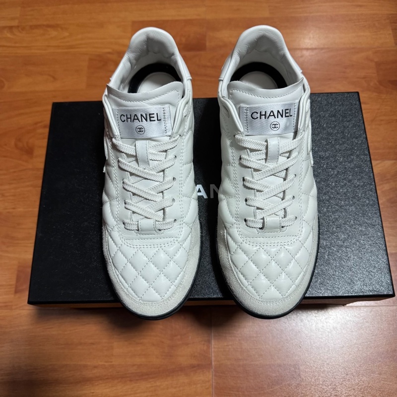 Chanel德訓鞋香奈兒25s油蠟皮徽標休閒鞋 白色 37碼-3