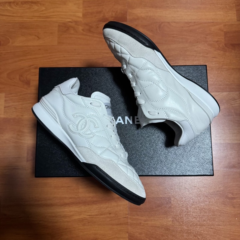 Chanel德訓鞋香奈兒25s油蠟皮徽標休閒鞋 白色 37碼-8