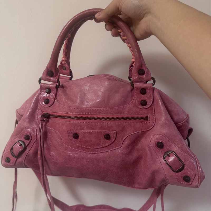 Balenciaga mini city 乾燥玫瑰粉機車包-7