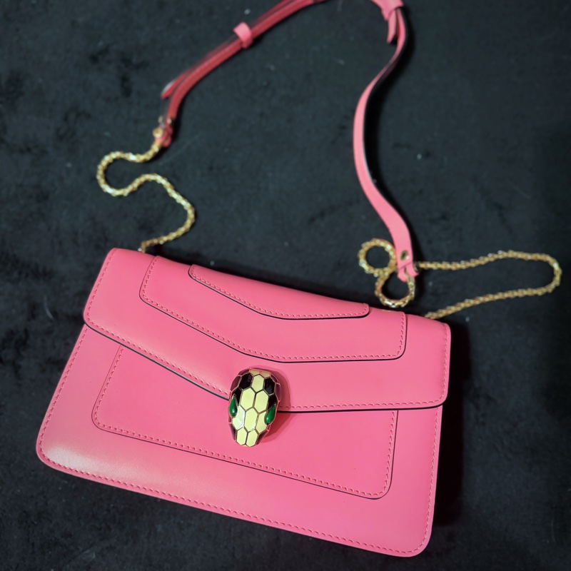 BVLGARI（寶格麗）Serpenti Forever 桃粉蛇頭鏈條包-0