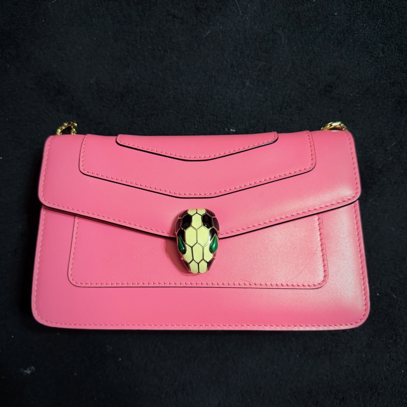 BVLGARI（寶格麗）Serpenti Forever 桃粉蛇頭鏈條包-4