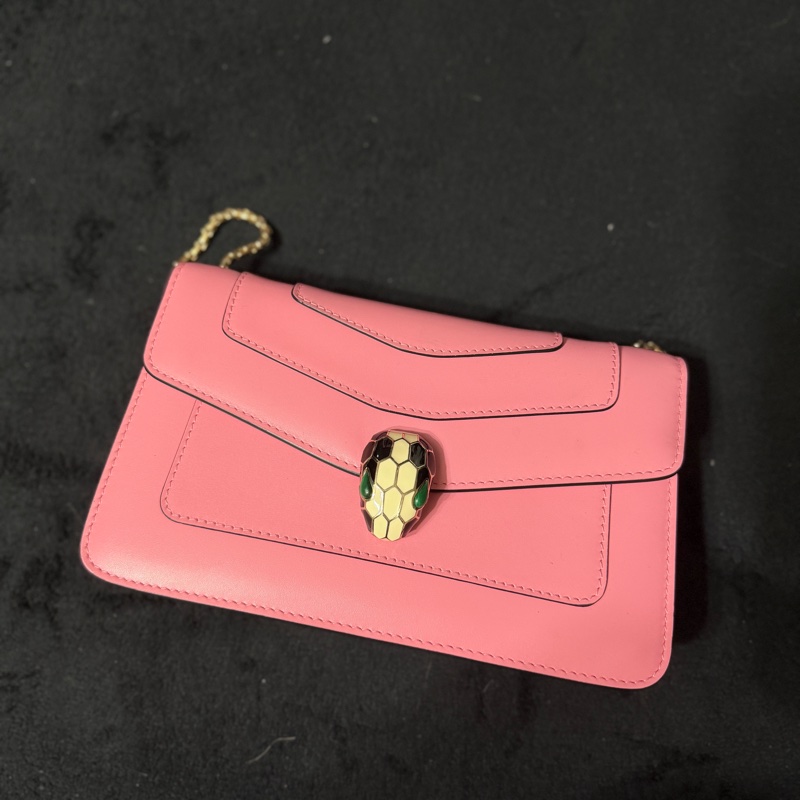 BVLGARI（寶格麗）Serpenti Forever 桃粉蛇頭鏈條包-5
