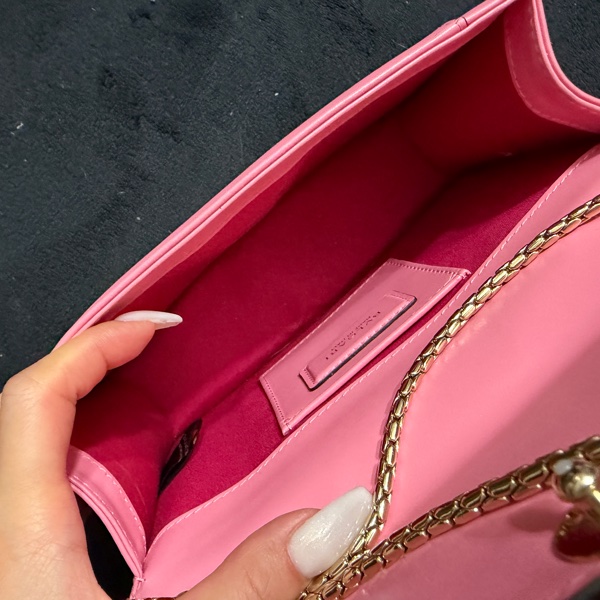 BVLGARI（寶格麗）Serpenti Forever 桃粉蛇頭鏈條包-10