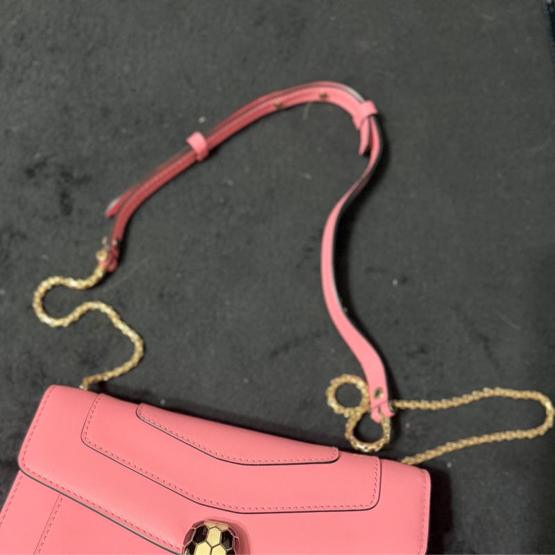 BVLGARI（寶格麗）Serpenti Forever 桃粉蛇頭鏈條包-12