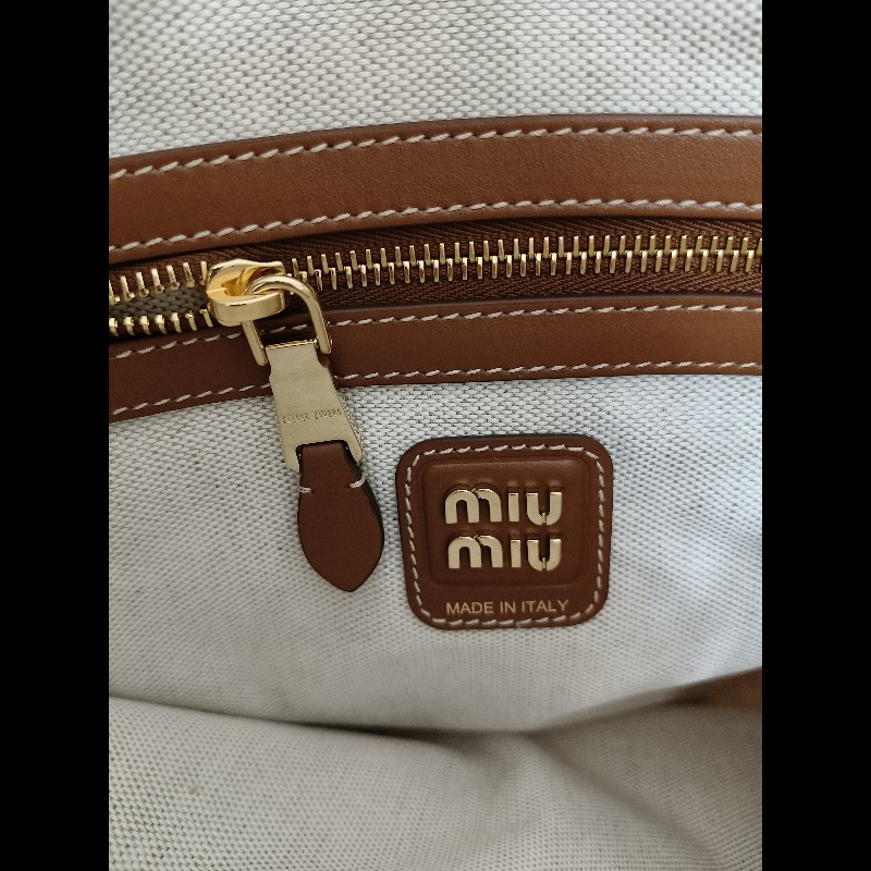 全新正品 miu miu ivy canvas 帆布+皮革邊托特包-5
