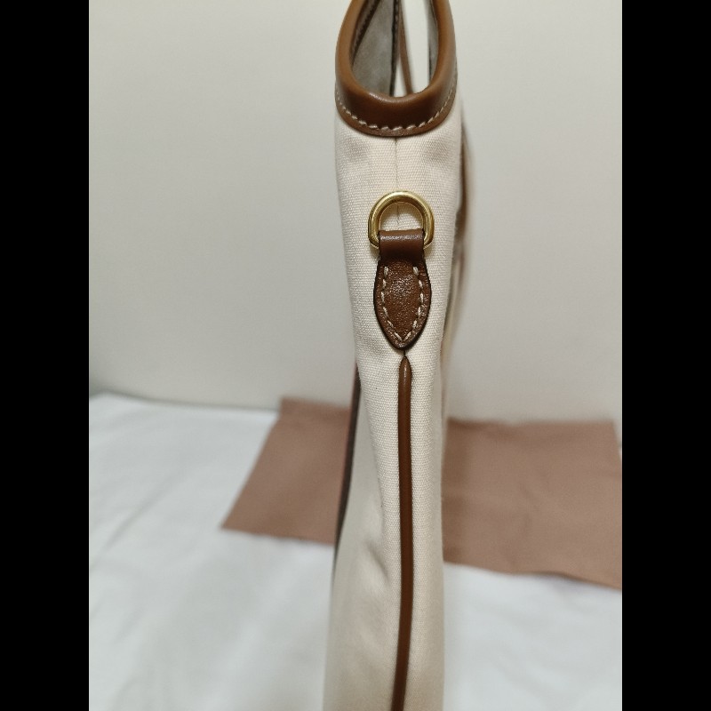 全新正品 miu miu ivy canvas 帆布+皮革邊托特包-6