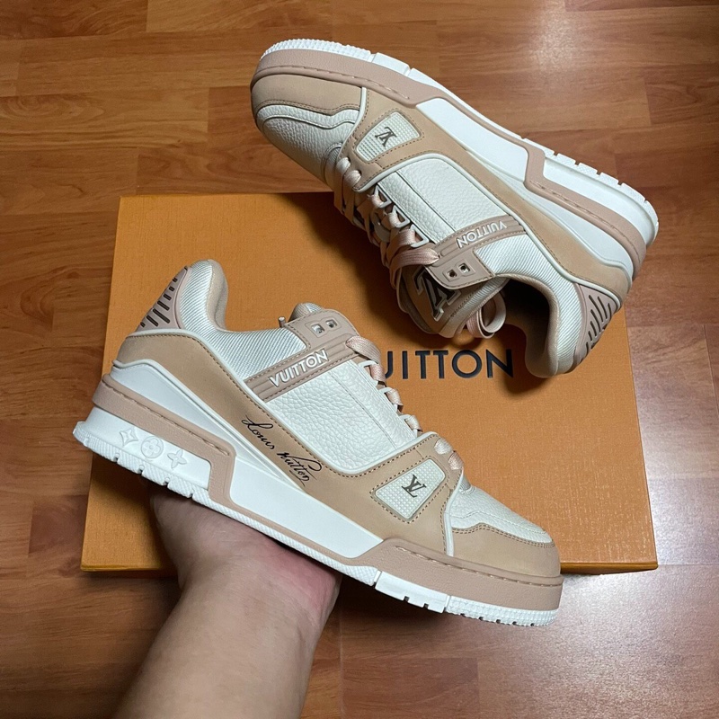Lv Trainer限定粉白色 路易威登正品低幫休閒板鞋 39碼-8
