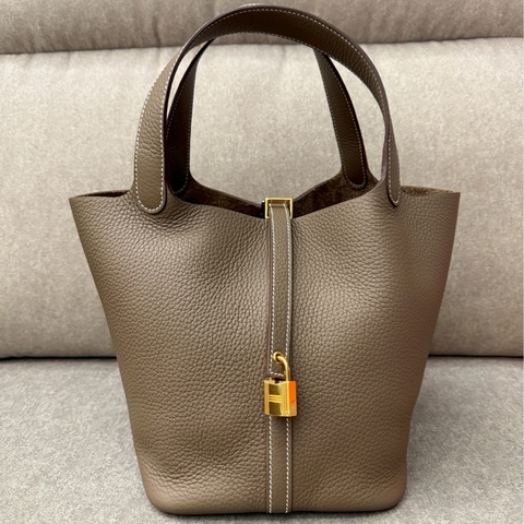 愛馬仕 菜籃子22大象灰金扣