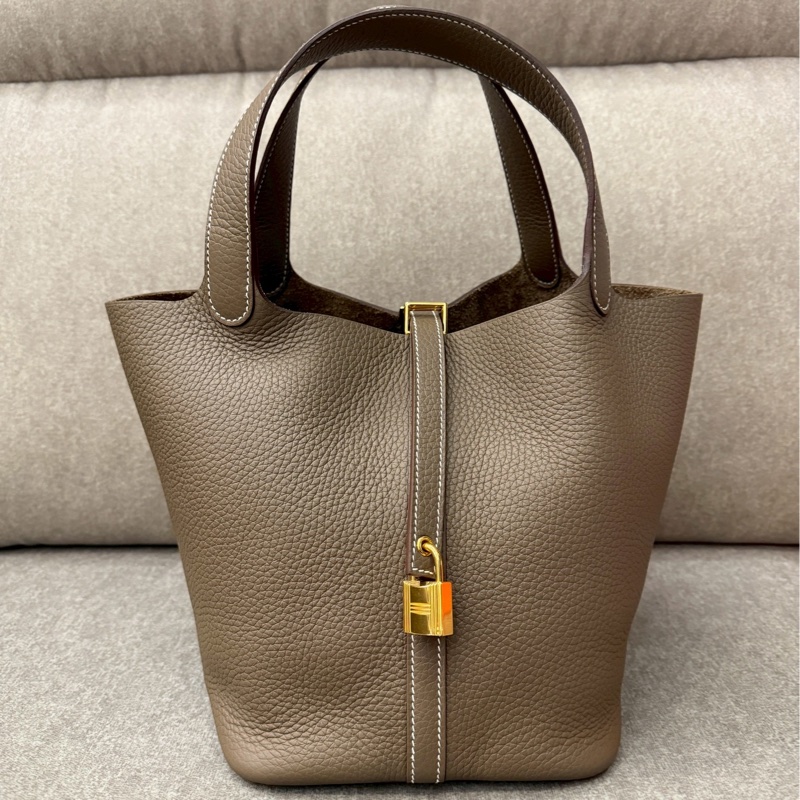 愛馬仕 菜籃子22大象灰金扣-0