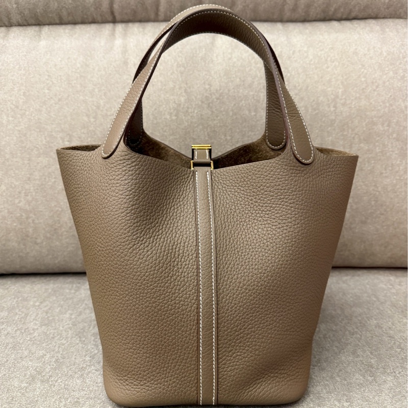 愛馬仕 菜籃子22大象灰金扣-1