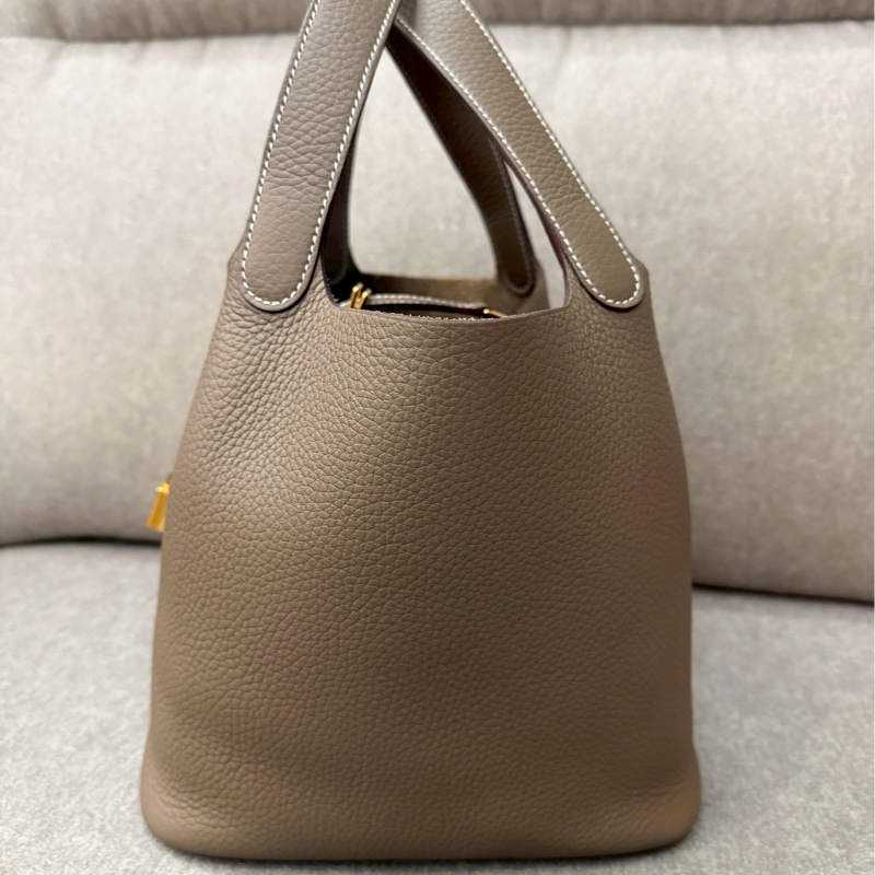 愛馬仕 菜籃子22大象灰金扣-5