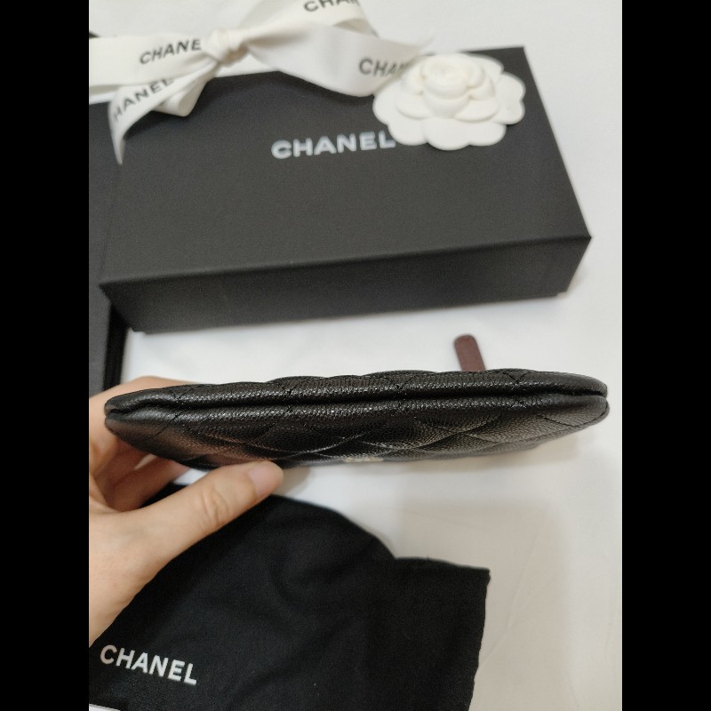 全新專櫃正品chanel 黑色小牛皮一字拉鍊零錢包-3