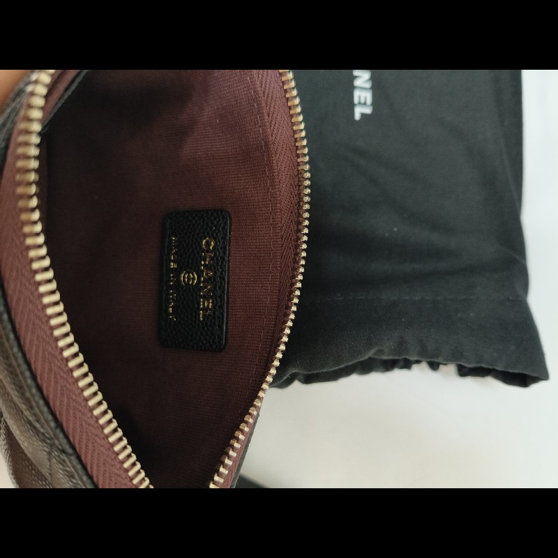 全新專櫃正品chanel 黑色小牛皮一字拉鍊零錢包-4