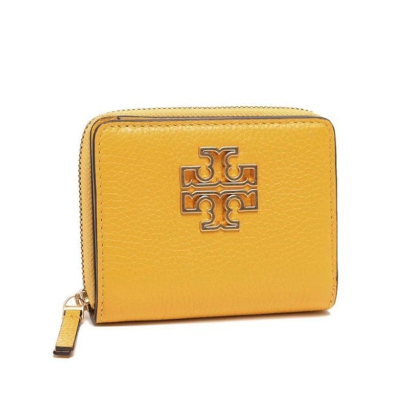【TORY BURCH】簍空雙T LOGO零錢短夾-黃色-1