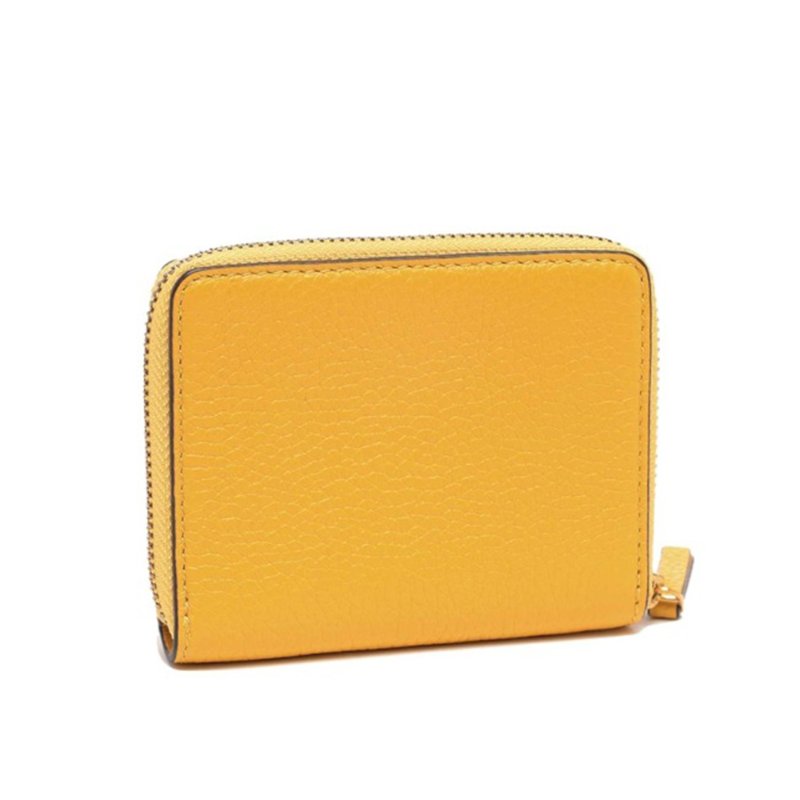 【TORY BURCH】簍空雙T LOGO零錢短夾-黃色-2