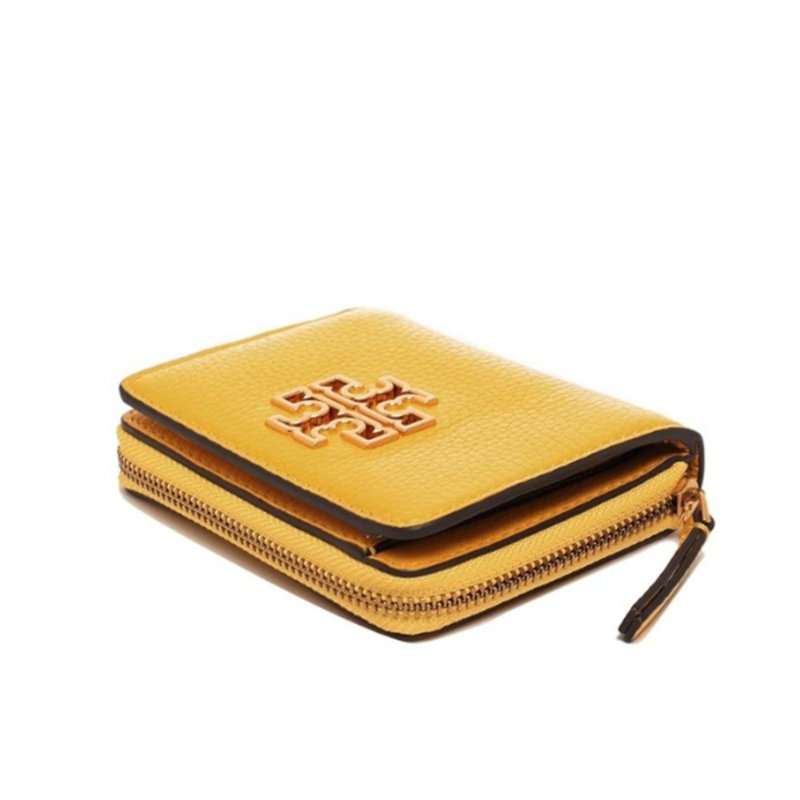 【TORY BURCH】簍空雙T LOGO零錢短夾-黃色-3